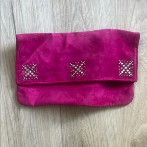 Pink Suede Studded Clutch